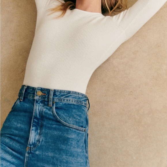 Sézane White Open Back Ribbed Bodysuit (NWT) - Picture 2 of 7